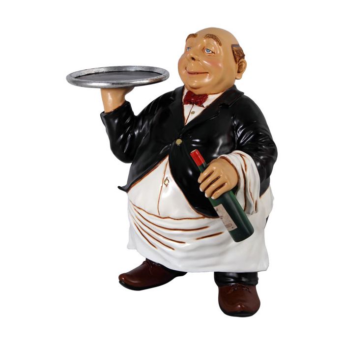 Fetter Kellner mit Tablet verkleinert Dekorationsfigur