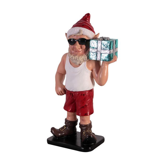 sonniger Weihnachtsgehilfe Elf mit Geschenk klein lebensgroß Dekorationsfigur