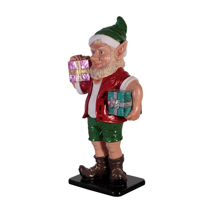 sonniger Weihnachtsgehilfe Elf mit zwei Geschenken lebensgroß Dekorationsfigur