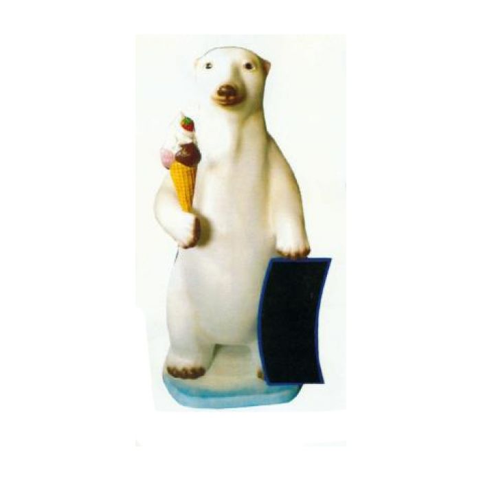 mittelgroßer Eisbär mit Eiswaffel und Angebotstafel verkleinert Deko- & Werbefigur