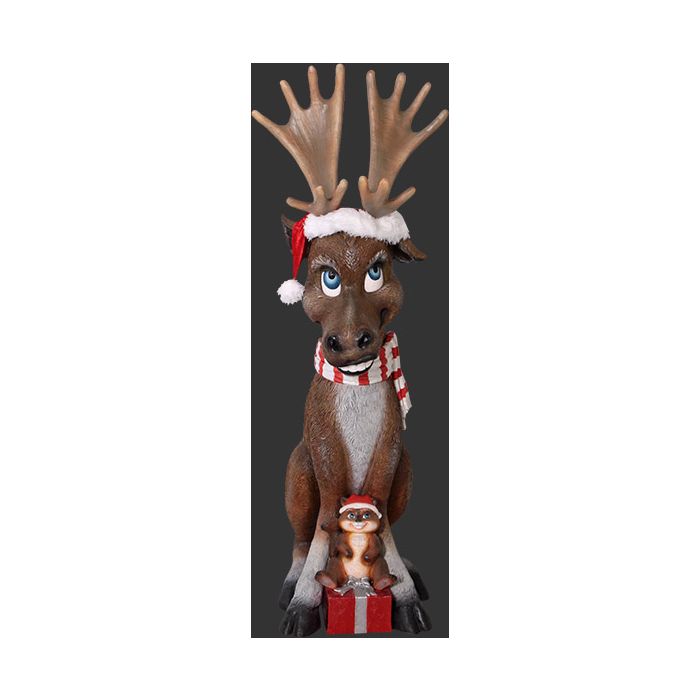 lustiges Rentier mit Geschenk lebensgroß Dekorationsfigur