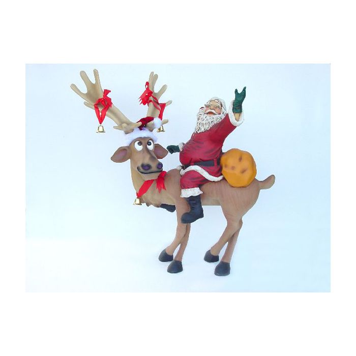 Rentier lustig mit Weihnachtsmann verkleinert Deko- & Werbefigur