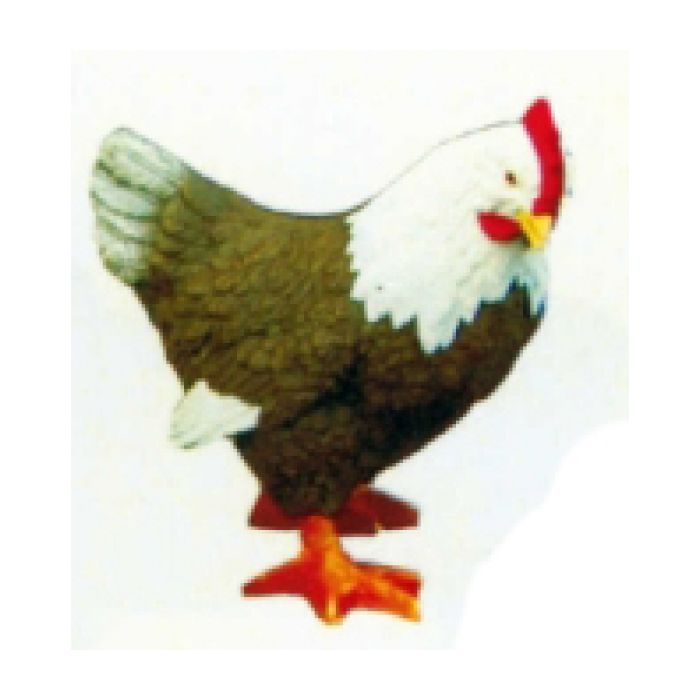 kleines braun weiß gefiedertes Huhn lebensgroß Dekorationsfigur