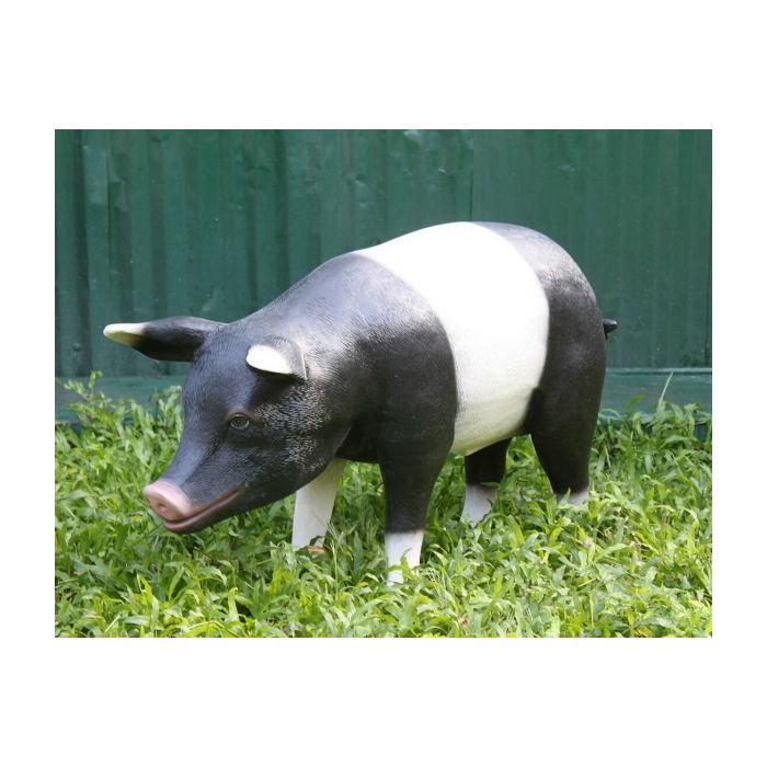 Schwarzweißes Schwein stehend lebensgroß Dekorationsfigur