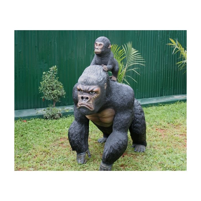 Schwarzer Gorilla mit Baby lebensgroß Deko- & Werbefigur