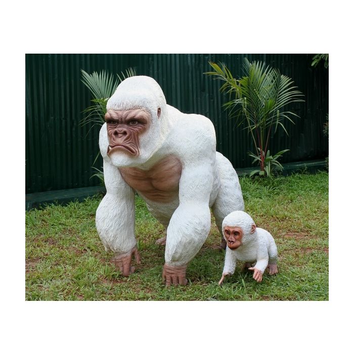 Weißer Gorilla mit Baby 1 lebensgroß Deko- & Werbefigur