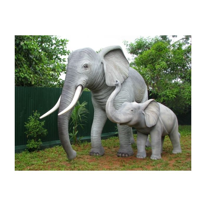 Elefant mit jungem Elefant lebensgroß Deko- & Werbefigur