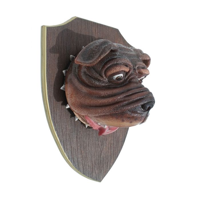 Bulldogkopf auf Holz lebensgroß Dekoköpfe & Büsten