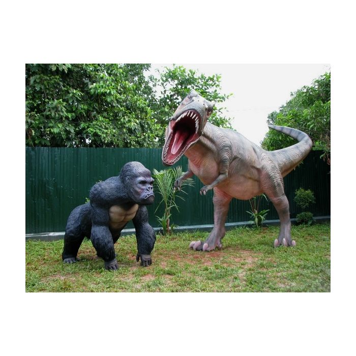 Dinosaurier Tyrannosaurus mit Gorilla lebensgroß Deko- & Werbefigur