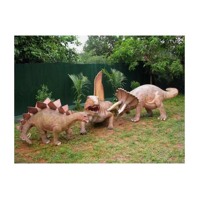 Dinosaurier Dimetrodon, Stegosaurus und Triceratops lebensgroß Deko- & Werbefigur