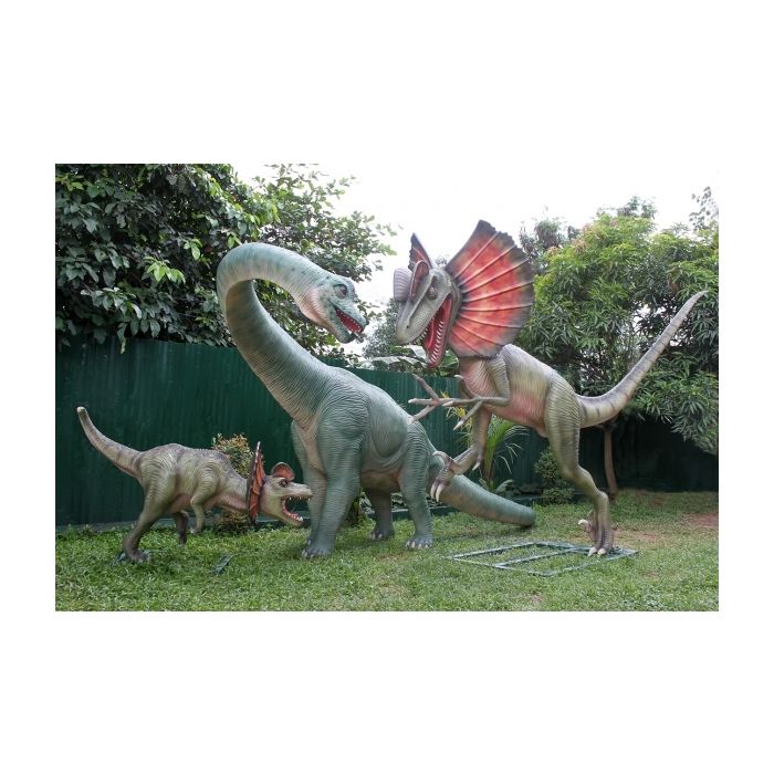Dinosaurier Velociraptor greift Brachiosaurus an lebensgroß Deko- & Werbefigur