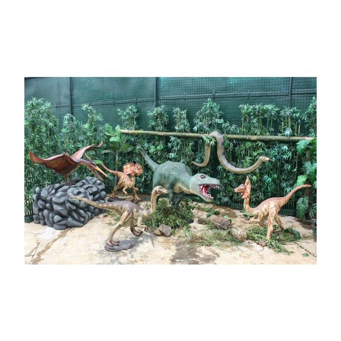 Dinosaurier Pteranodon, Tyrannosaurus, Raptors und Schlange lebensgroß Deko- & Werbefigur