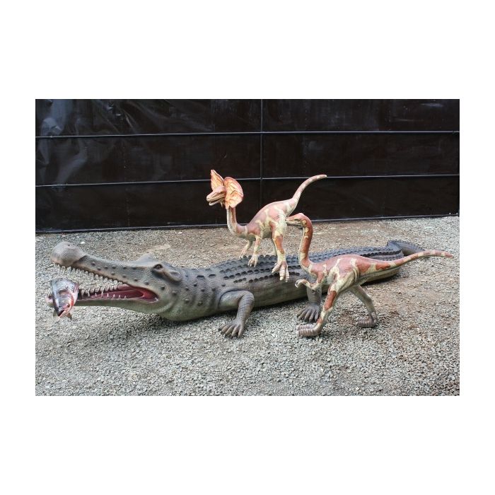 Dinosaurier Sarcosuchus und Raptors lebensgroß Deko- & Werbefigur