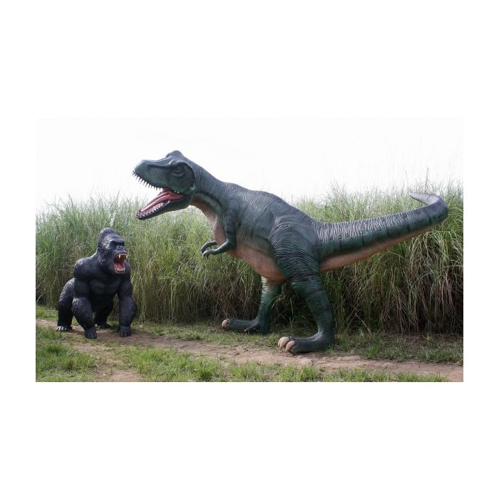 Dinosaurier Tyrannosaurus greift Gorilla an lebensgroß Deko- & Werbefigur