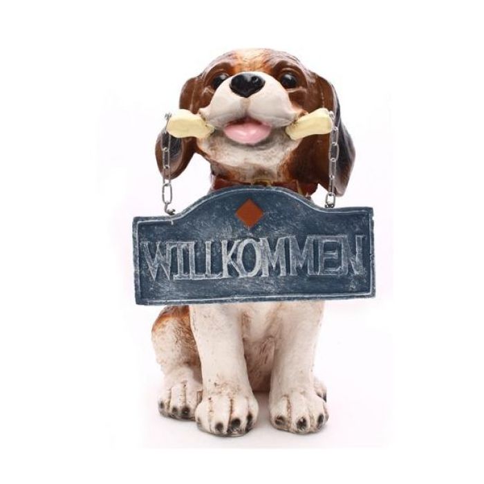 Hund mit Willkommensschild lebensgroß Dekorationsfigur