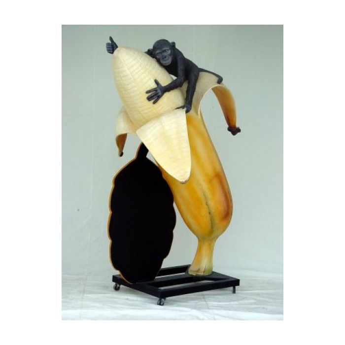 Affe auf Banane mit Display lebensgroß Deko- & Werbefigur