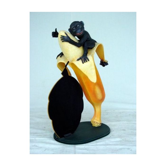 Affe auf Banane mit Display lebensgroß Deko- & Werbefigur