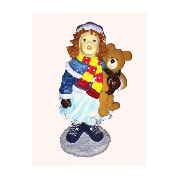 Wintermädchen mit Teddy lebensgroß Dekorationsfigur