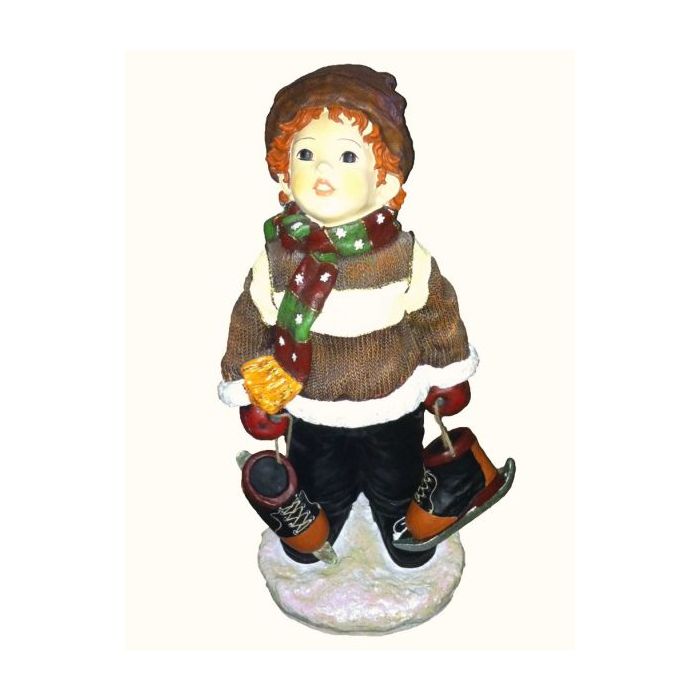 Winterjunge mit Schlittschuhen lebensgroß Dekorationsfigur