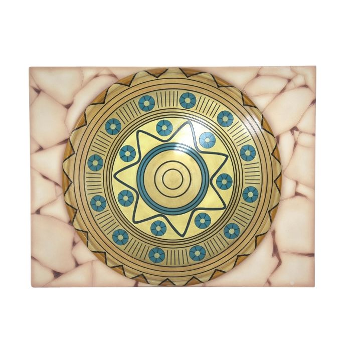 Antikes Mittelalterliches Schild Gold Blau auf Mosaikfür Wand lebensgroß Diverse Dekoelemente