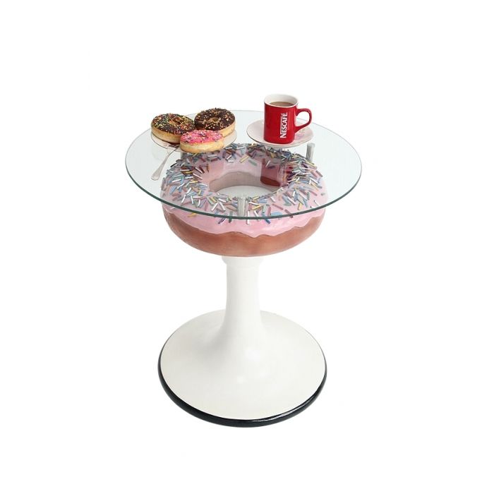 Donuttisch rosa auf Ständer mit Glasplatte vergrößert Tisch
