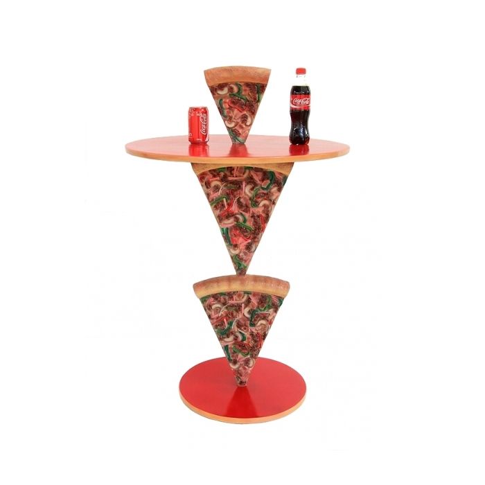 Pizzatisch 2 Pizzastücke mit kleiner Pizza darauf vergrößert Tisch