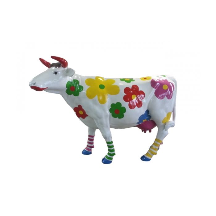 Designerkuh mit Blumen und roten Lippen lebensgroß Deko- & Werbefigur