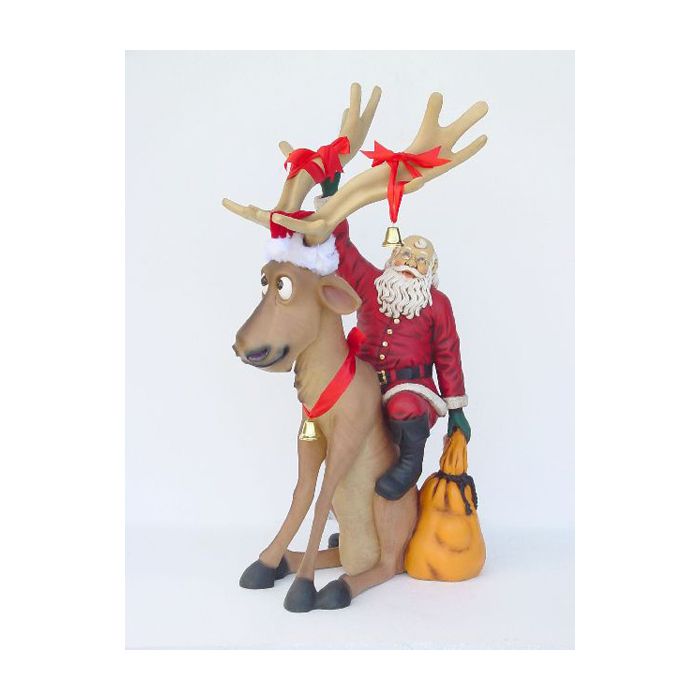 Rentier lustig sitzend mit Weihnachtsmann verkleinert Dekorationsfigur