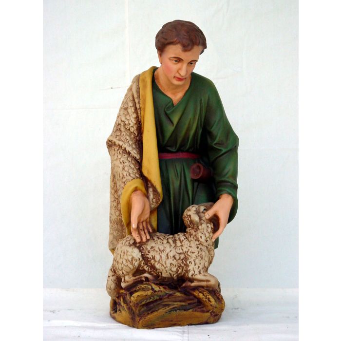 junger mittelgroßer Schäfer mit Schaf verkleinert Dekorationsfigur