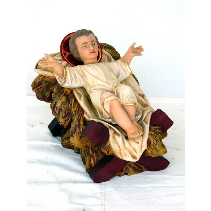 mittelgroßes liegendes Jesuskind in Krippe verkleinert Dekorationsfigur
