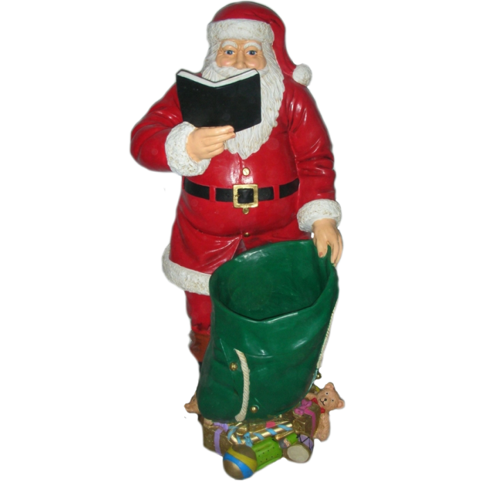 lesender Weihnachtsmann mit Sack lebensgroß Deko- & Werbefigur, Aufbewahrung, Bepflanzungsmöglichkeit