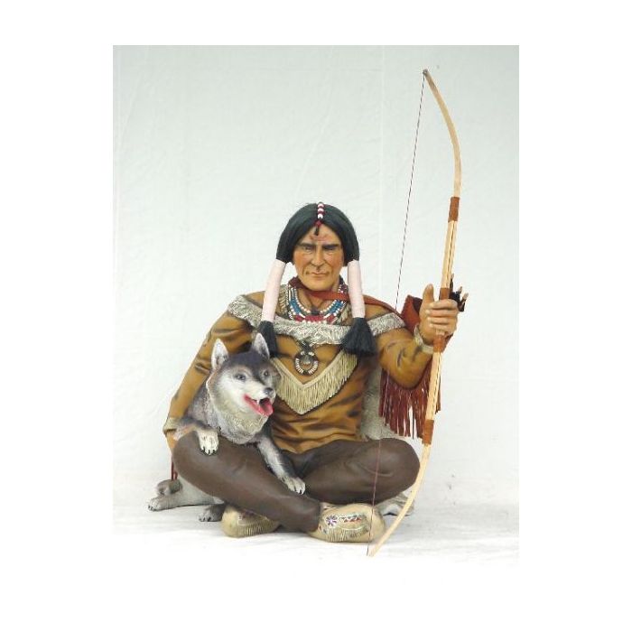 Indianer Krieger mit Wolf lebensgroß Deko- & Werbefigur