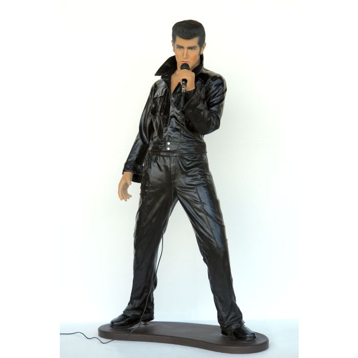 Junger stehender Elvisdouble singend mit Mikrofon lebensgroß Deko- & Werbefigur