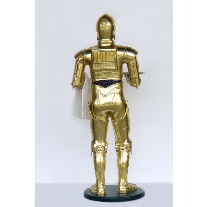 Android als Butler mit Tablett und Handtuch in Gold lebensgroß Dekorationsfigur