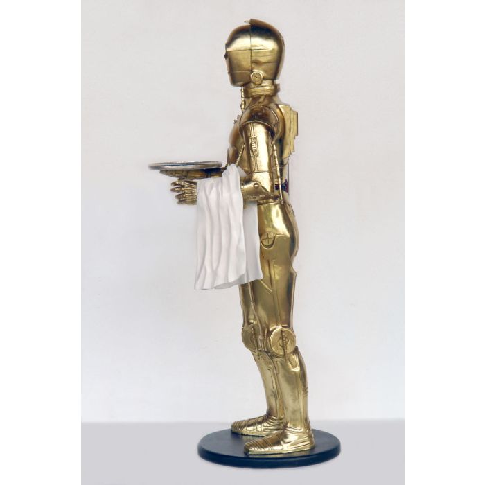 Android als Butler mit Tablett und Handtuch in Gold lebensgroß Dekorationsfigur