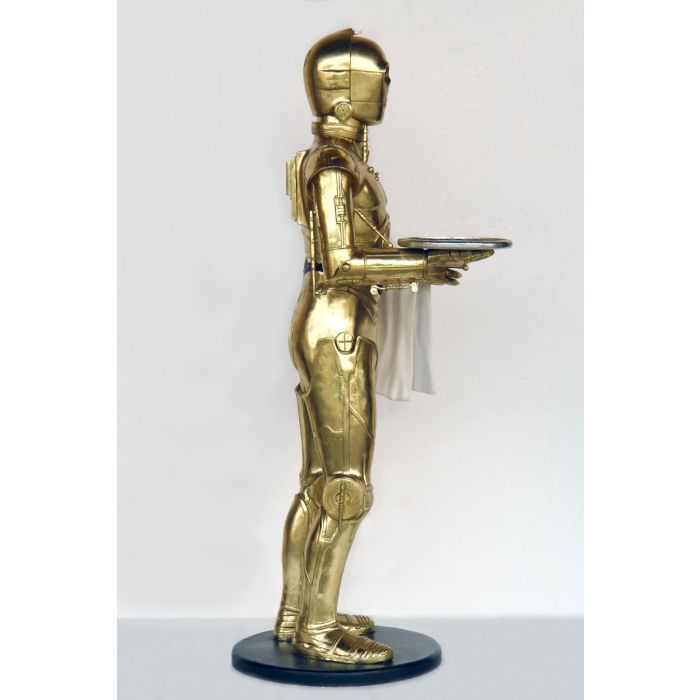 Android als Butler mit Tablett und Handtuch in Gold lebensgroß Dekorationsfigur