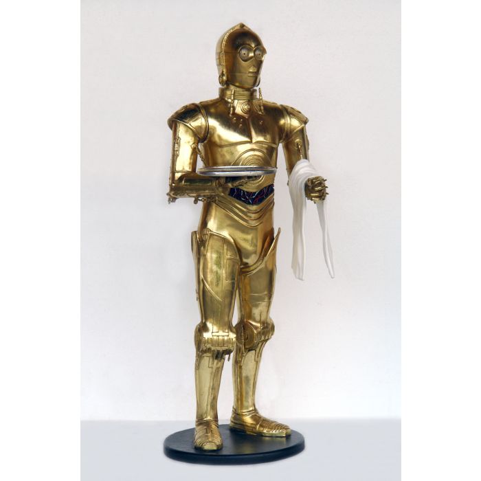 Android als Butler mit Tablett und Handtuch in Gold lebensgroß Dekorationsfigur