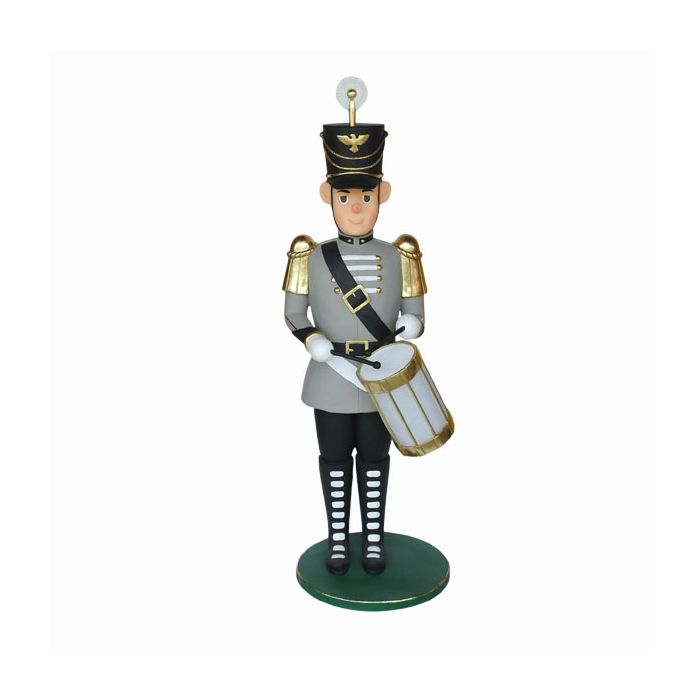 Großer grauer Nußknacker Soldat mit Trommel lebensgroß Deko- & Werbefigur