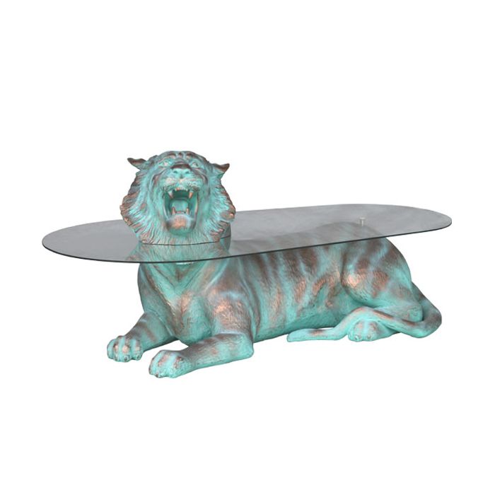 liegender Tiger in Bronzeoptik als Couchtisch lebensgroß Dekorationsfigur, Tisch