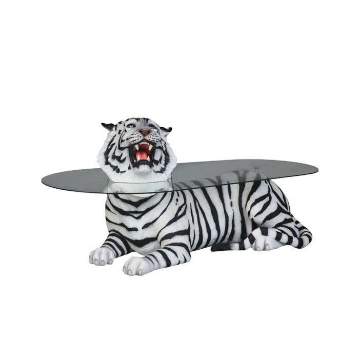 liegender Tiger schwarz weiß als Couchtisch lebensgroß Dekorationsfigur, Tisch