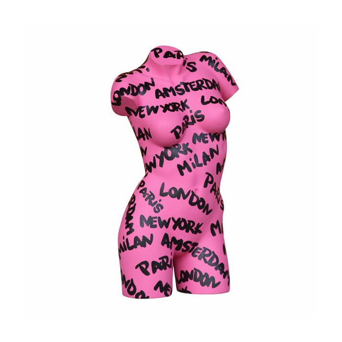 Weiblicher Torso in Pink mit künstlerischer Beschriftung lebensgroß Dekorationsfigur