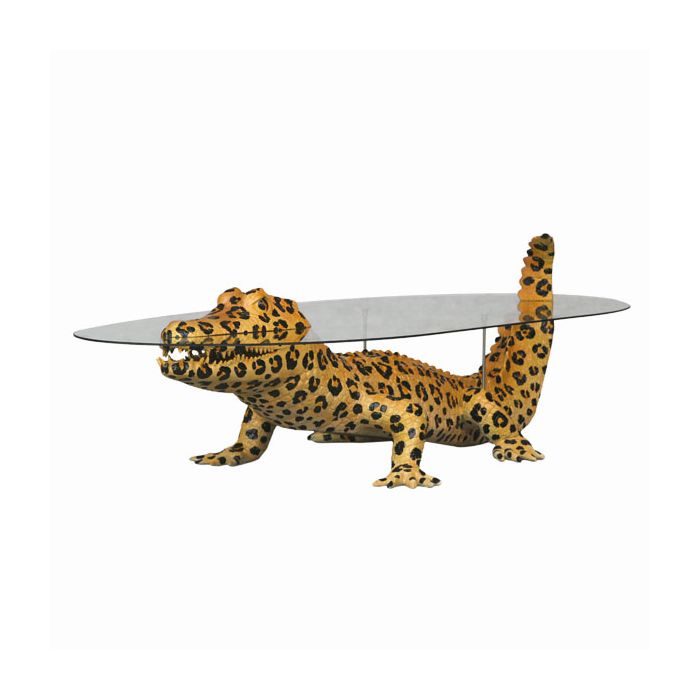 Kaiman im Leopardenlook als Couchtisch lebensgroß Dekorationsfigur, Tisch