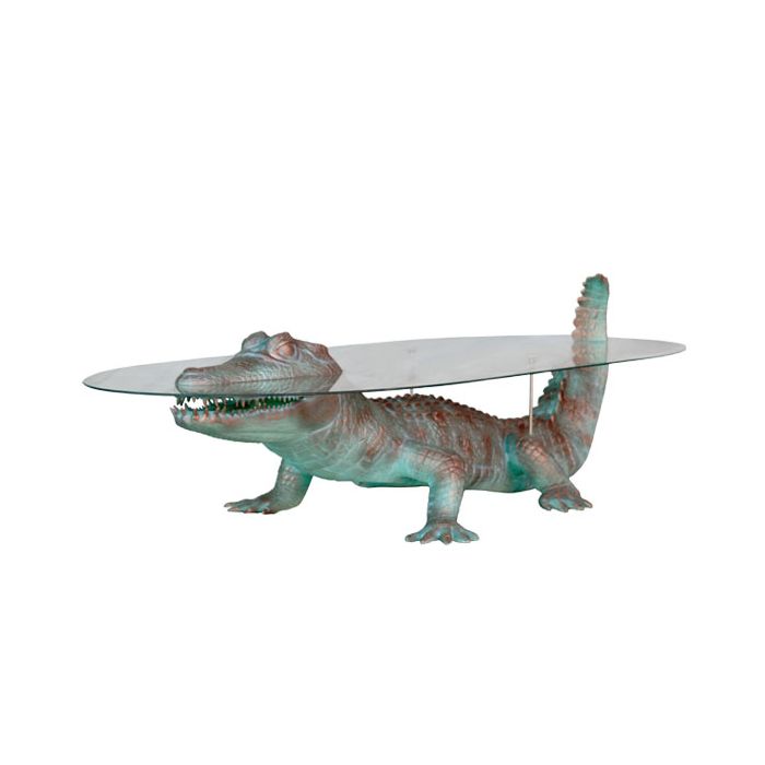 Kaiman in Bronze als Couchtisch lebensgroß Dekorationsfigur, Tisch
