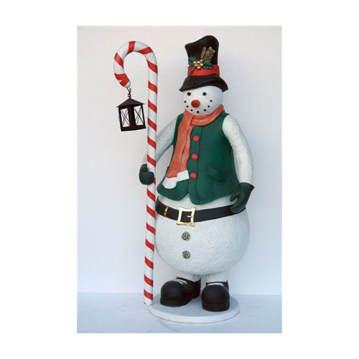 Schneemann mit Zuckerstange und Laterne lebensgroß Deko- & Werbefigur