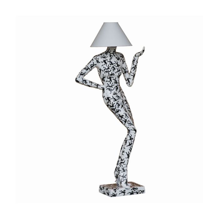 Moderne Lady Lampe Weiss mit schwarzen Männchen lebensgroß Beleuchtung