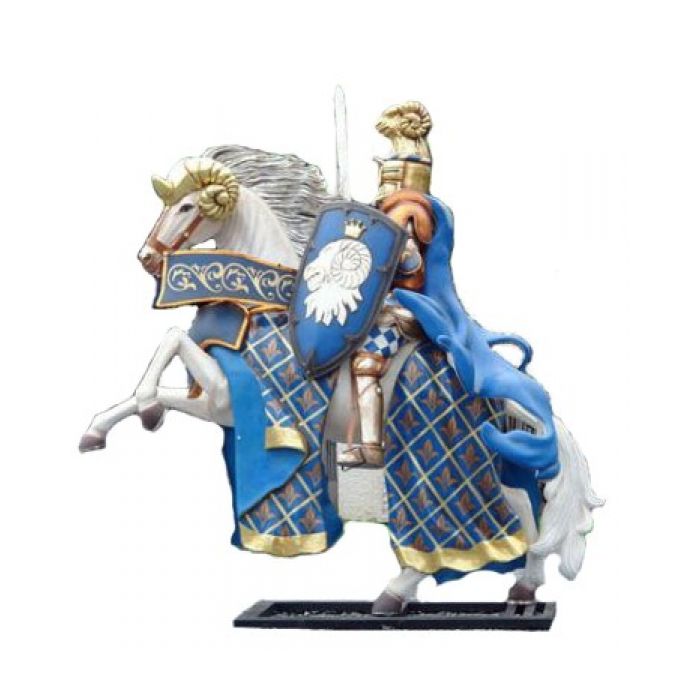 Blauer Ritter auf Pferd lebensgroß Dekorationsfigur