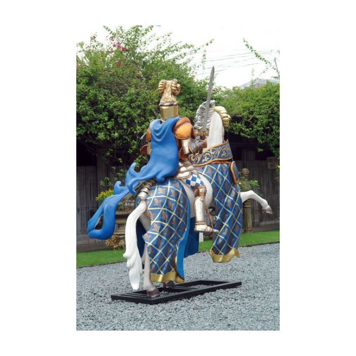 Blauer Ritter auf Pferd lebensgroß Dekorationsfigur