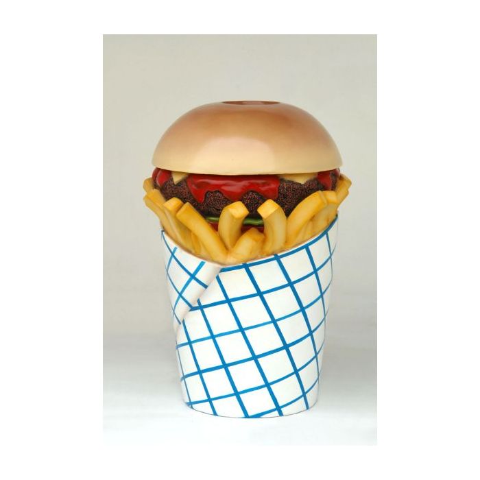 Abfalleimer Pommestüte mit Hamburger übergroß XXL Deko- & Werbefigur