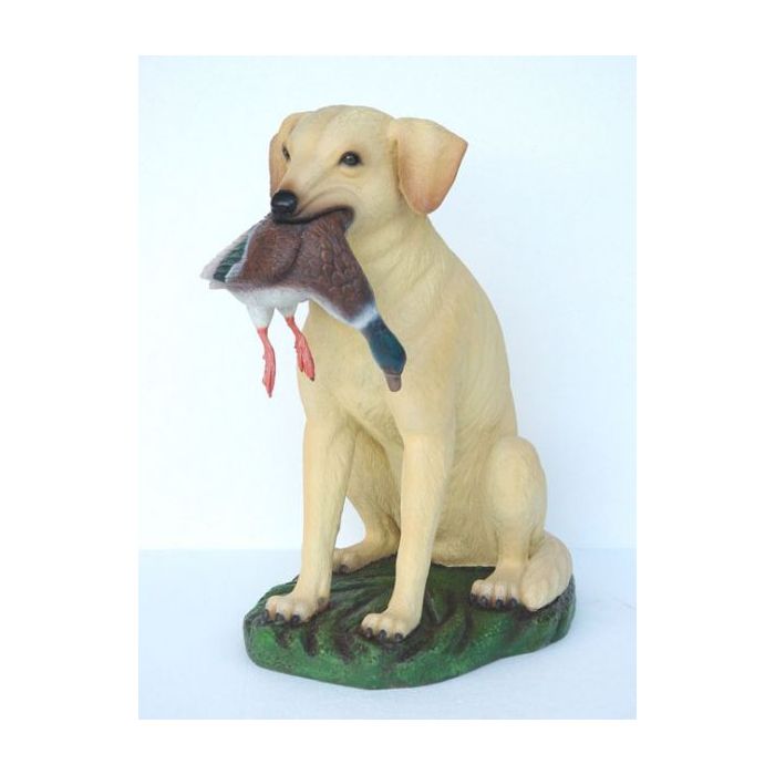 Jagender Hund mit Ente lebensgroß Dekorationsfigur