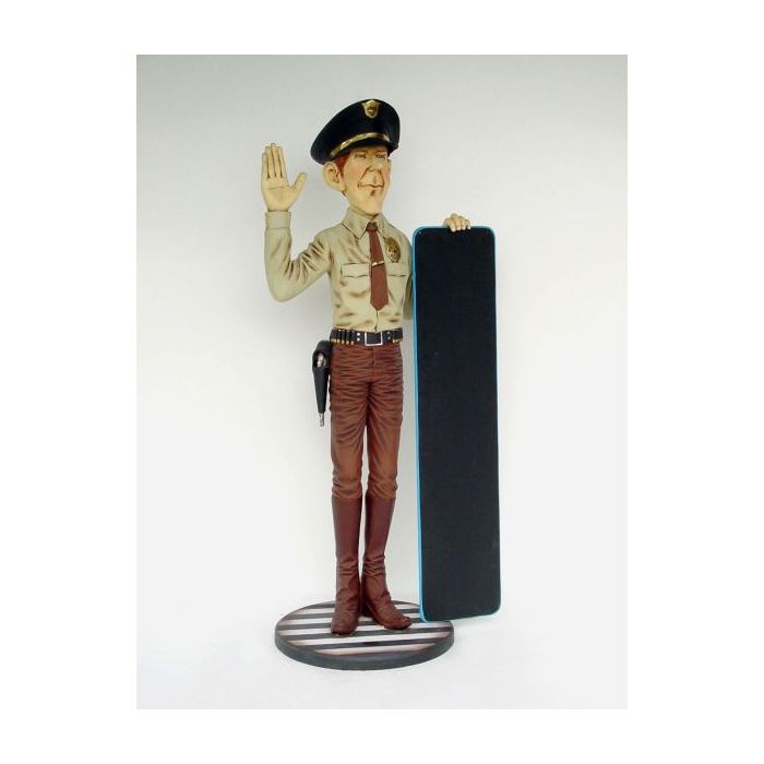 Policeman mit Angebotstafel lebensgroß Deko- & Werbefigur